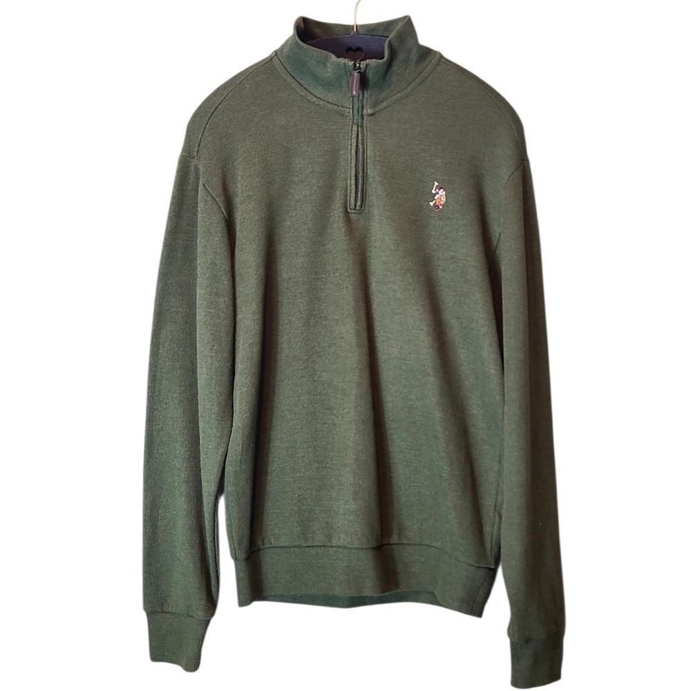 US Polo Assn Olive Green Quarter Zip Pullover Sweater Men's Size XS Preppy